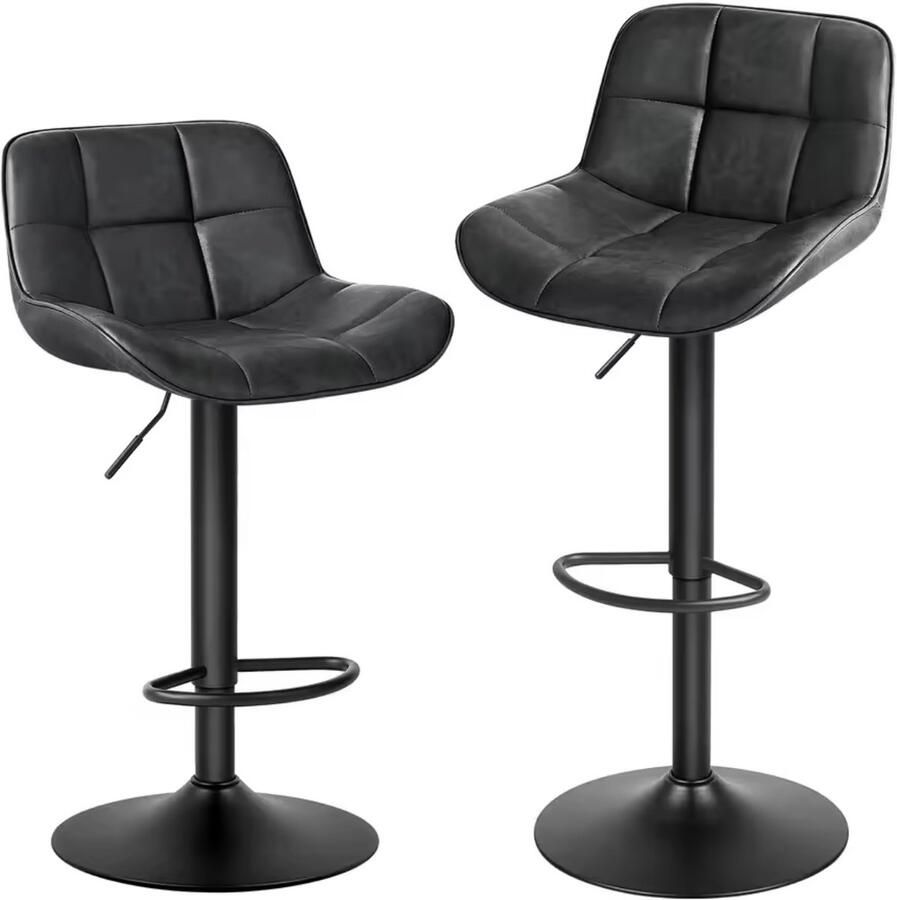 Varnox Barkruk Barkrukken Set van 2 barkrukken Kruk met rugleuning Hoogte verstelbaar 360 graden draaibaar PU leer Imitatie leer Zwart