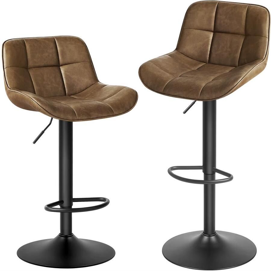 Varnox Barkruk Barkrukken Set van 2 barkrukken Kruk met rugleuning Hoogte verstelbaar 360 graden draaibaar PU leer Imitatie leer Donkerbruin