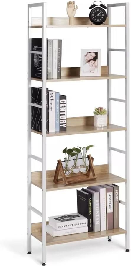 Varnox Boekenkast Kast Boekenkast Open Kast Wandkast Opbergkast Industrieel Hout Metaal Wit Light Oak hout