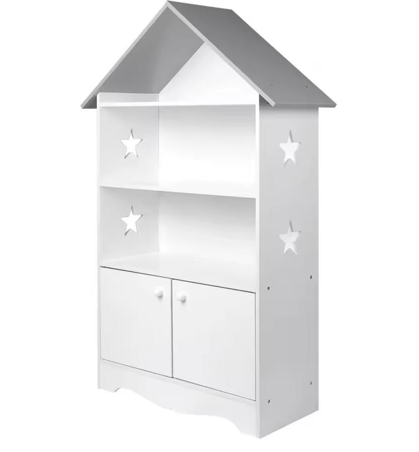 Varnox Boekenkast Kinder boekenkast Opbergkast Kast kinderkamer Vakkenkast Sterren thema Huis Deurtjes Speelgoed opbergkast Wit