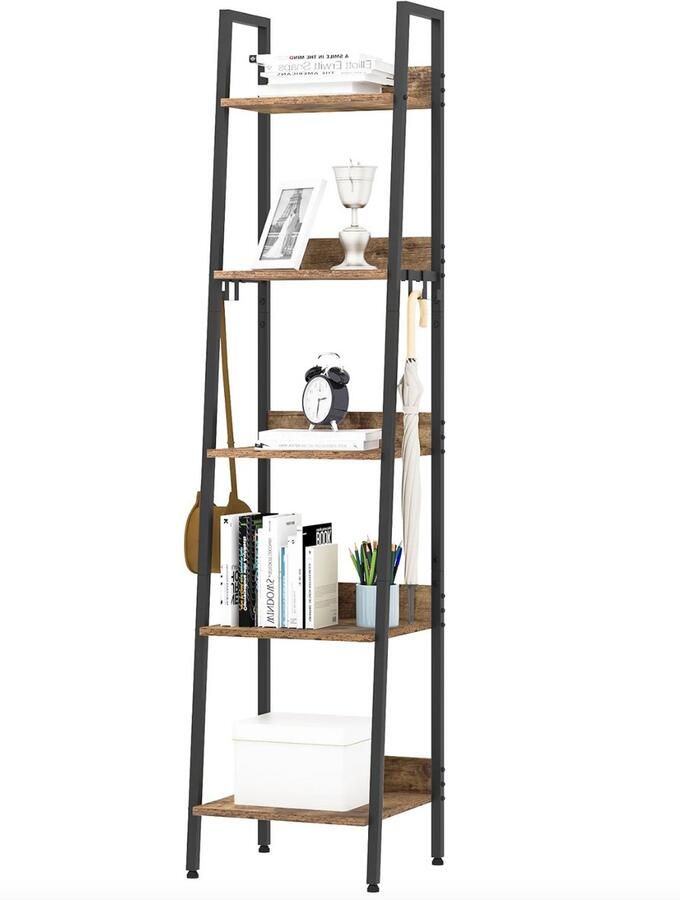Varnox Boekenkast Plankenkast Opbergkast kast Open Kast 5 Laags 5 Planken Donkerbruin Oak Zwart