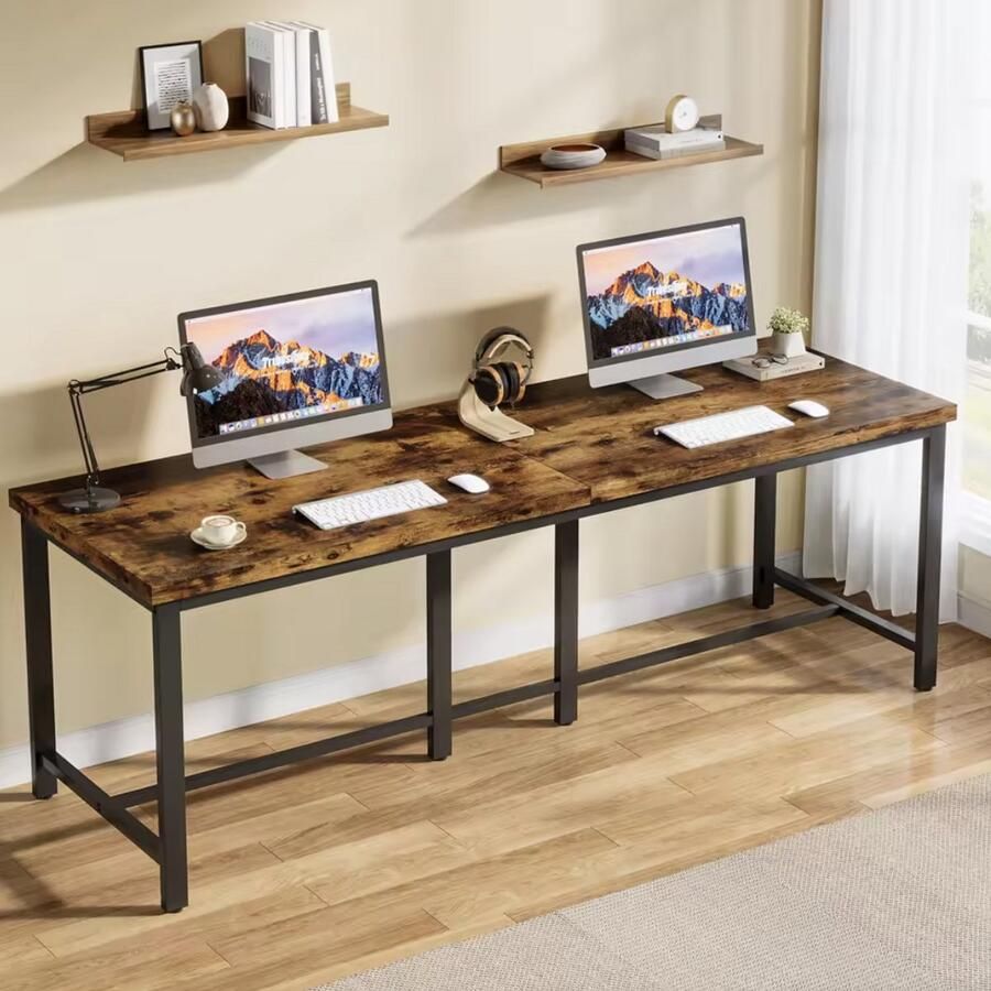 Varnox Bureau Dubbel Bureau Groot Bureau Computerbureau Kantoor bureau Extra lang bureau Hout Metaal Bruin