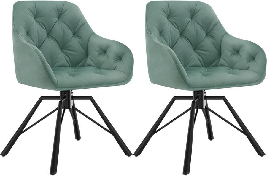 Varnox Eetkamer Stoelen Eettafel stoelen Draaistoel Eetkamerstoel Fauteuil Stoel Fluweel Velvet Set van 2 360 graden draaibaar Turquoise Zwarte Poot