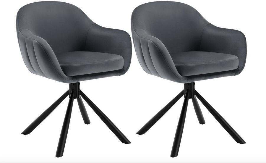 Varnox Eetkamer Stoelen Eettafel stoelen Draaistoel Eetkamerstoel Fauteuil Stoel Fluweel Velvet Set van 2 360 graden draaibaar Donkergrijs Grijs Zwarte Poot