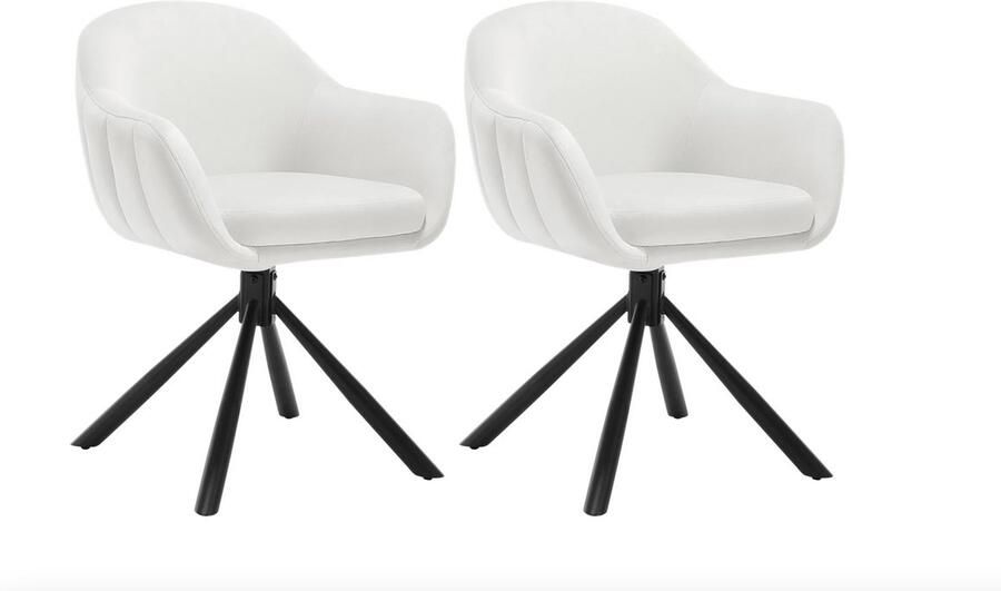 Varnox Eetkamer Stoelen Eettafel stoelen Draaistoel Eetkamerstoel Fauteuil Stoel Fluweel Velvet Set van 2 360 graden draaibaar Wit Crème wit Zwarte poot