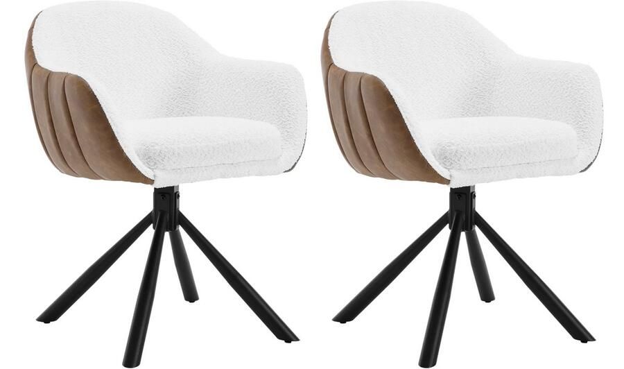 Varnox Eetkamer Stoelen Eettafel stoelen Draaistoel Eetkamerstoel Fauteuil Stoel Teddy Teddystof Bouclé Pu LeerSet van 2 360 graden draaibaar Wit Bruin Zwarte Poot