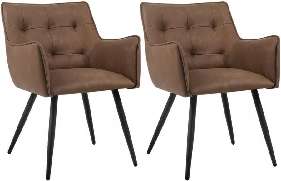 Varnox Eetkamer Stoelen Eettafel stoelen Eetkamerstoel Fauteuil Stoel PU Leer PU Leder Set van 2 Bruin Zwarte Poot