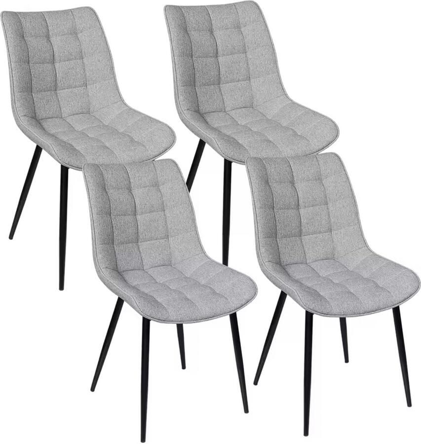 Varnox Eetkamer Stoelen Eettafel stoelen Eetkamerstoel Linnen Set van 4 Lichtgrijs Zwarte Poot