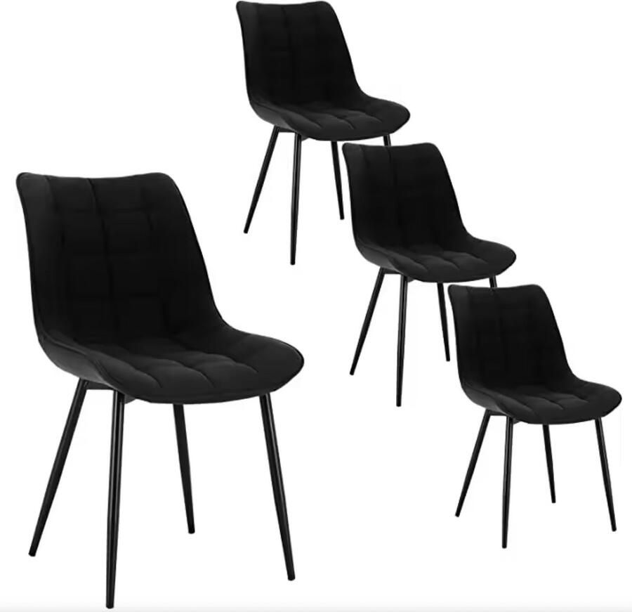 Varnox Eetkamer Stoelen Eettafel stoelen Eetkamerstoel Linnen Set van 4 Zwart Zwarte Poot