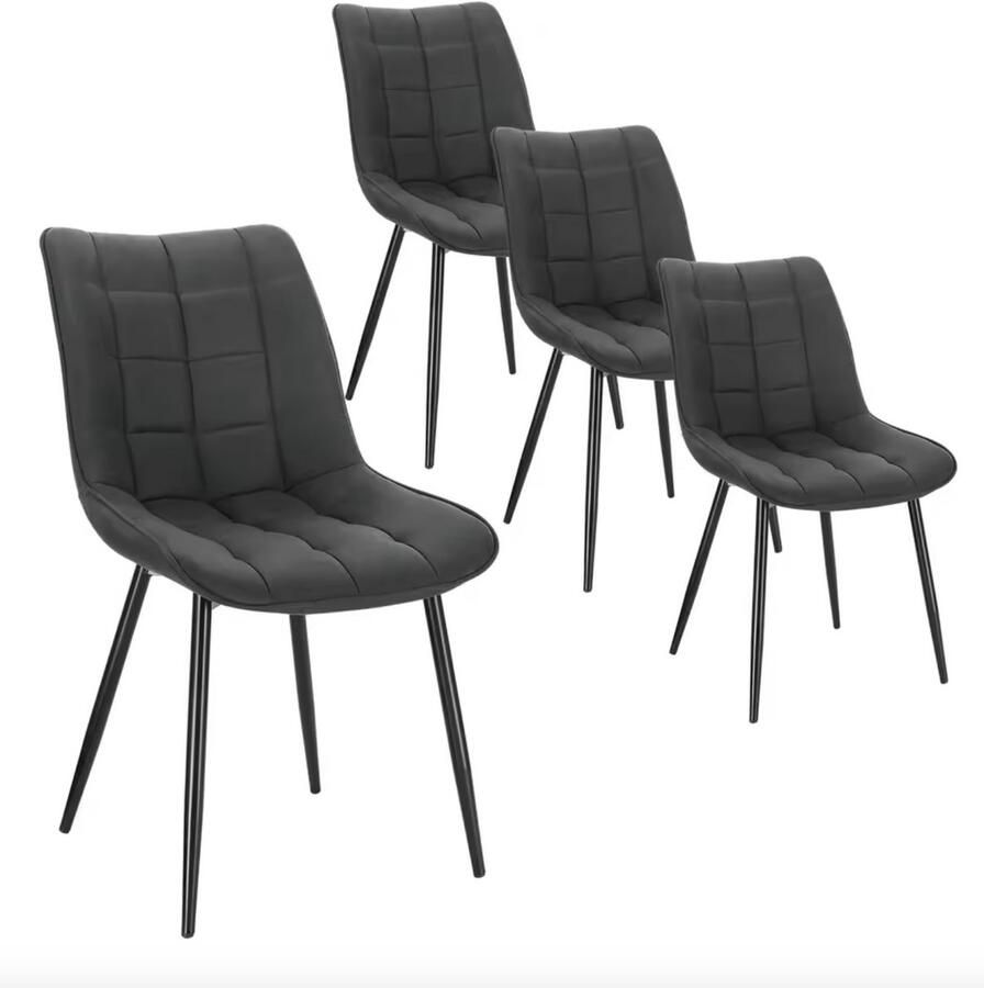 Varnox Eetkamer Stoelen Eettafel stoelen Eetkamerstoel Zachte stof Set van 4 Antraciet Zwarte Poot