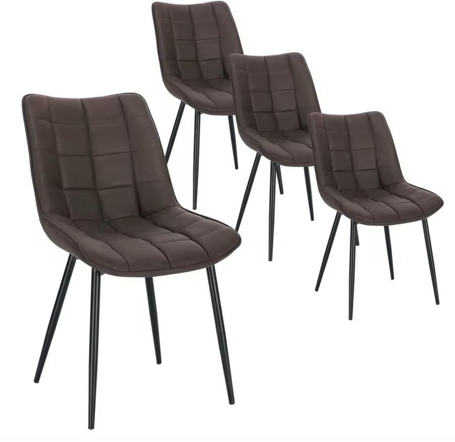 Varnox Eetkamer Stoelen Eettafel stoelen Eetkamerstoel Zachte stof Set van 4 Donkerbruin Zwarte Poot