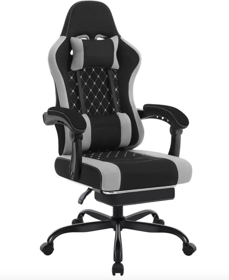 Varnox Gaming stoel Game stoel Bureaustoel Computerstoel Stoel Met wieltjes Ergonomisch Kussen Voetsteun Hoofdsteun Lendesteun Ontspanning massage Zwart grijs