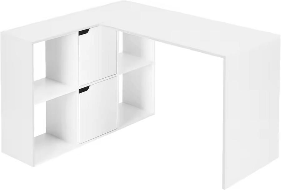 Varnox hoekbureau Bureau L-vormig bureau Kast en bureau met vakkenkast Hout Wit 118x100x75.5cm