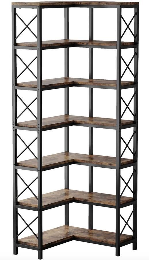 Varnox Hoekkast Kast Boekenkast Open Kast Hoek Opbergkast Industrieel Hout Metaal Bruin Zwart
