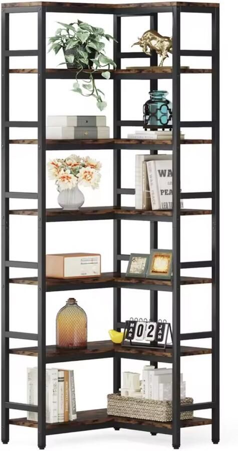 Varnox Hoekkast Kast Boekenkast Open Kast Hoek Opbergkast Industrieel Hout Metaal Bruin Zwart
