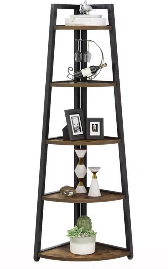 Varnox Hoekkast Kast Boekenkast Open Kast Hoek Opbergkast Industrieel Hout Metaal Bruin Zwart