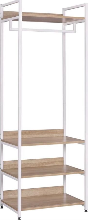 Kapstok Garderobe Garderoberek Kast Kapstok staand Kapstok met schoenenrek Kledingrek Eikenhout Wit metaal 56x36x170