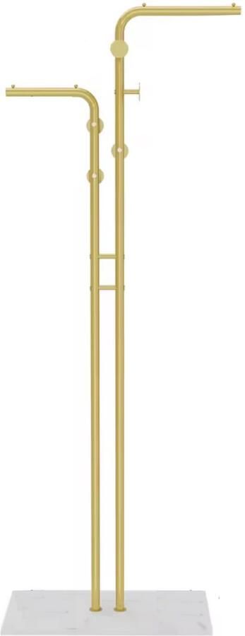 Varnox Kapstok Kledingrek Garderobe rek Basic Kapstok Boom kapstok 5 haken 2 stangen Metalen frame Marmerlook voet Stenen voet Goud