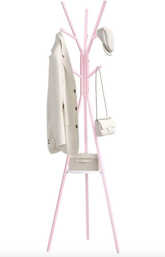 Varnox Kapstok Kledingrek Garderobe rek Basic Kapstok Boom kapstok 9 haken 1 Plank Roze