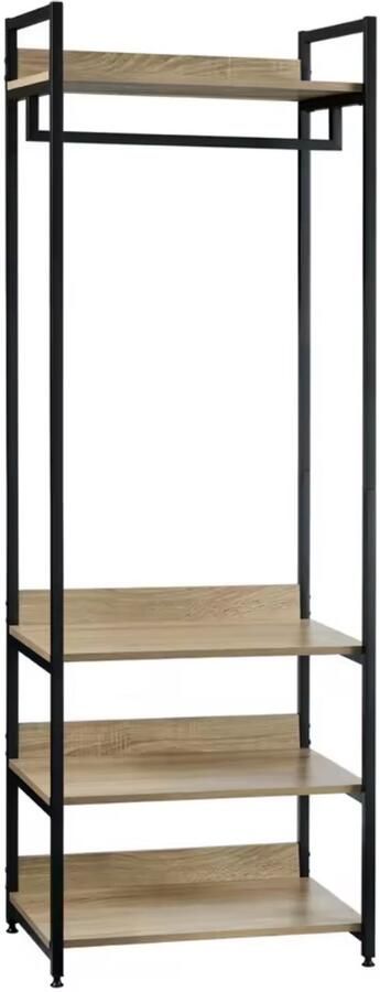 Varnox Kapstok Kledingrek Kledingstandaard Garderobekast Kleerhanger Garderoberek Gangmeubel Kapstok Staande kapstok Vestiairemeubel Kast Rek Planken Eikenhout Zwart metaal 56x36x170