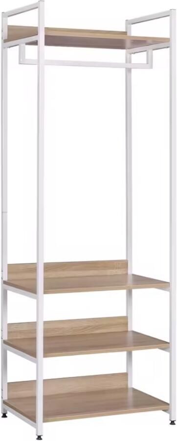 Varnox Kapstok Kledingrek Kledingstandaard Garderobekast Kleerhanger Garderoberek Gangmeubel Kapstok Staande kapstok Vestiairemeubel Kast Rek Planken Eikenhout Wit metaal 56x36x170