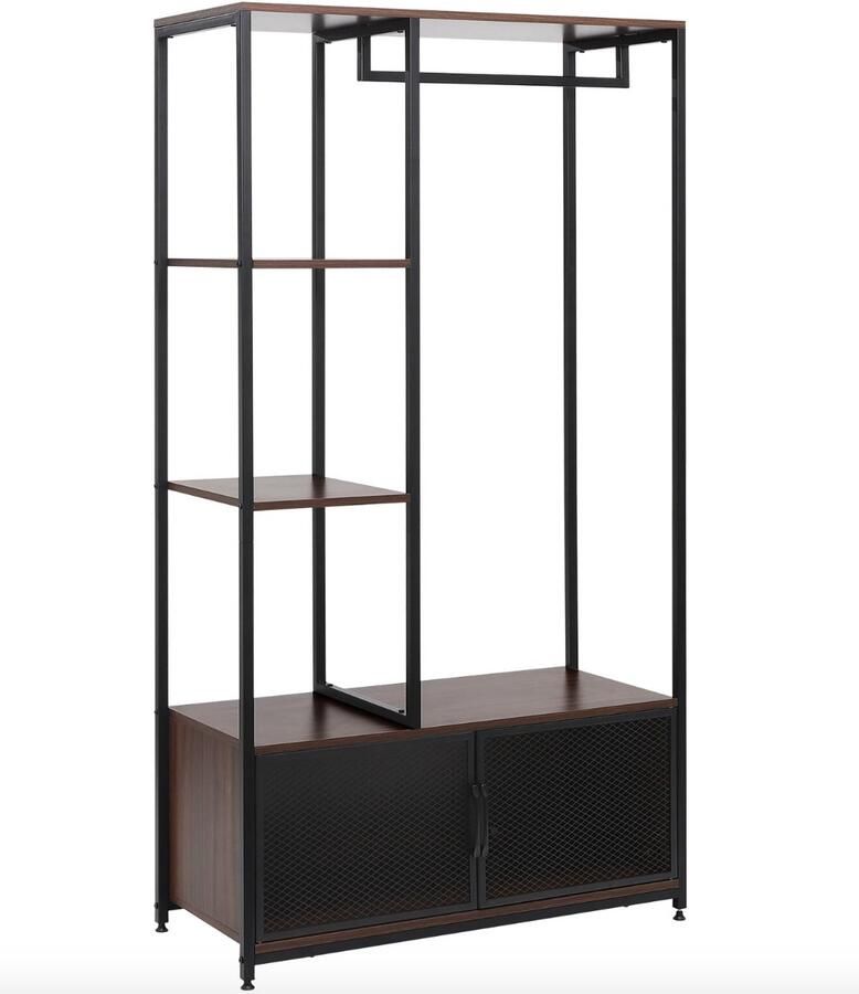 Varnox Kapstok Kledingrek Kledingstandaard Garderobekast Kleerhanger Garderoberek Gangmeubel Kapstok Staande kapstok Vestiairemeubel Kast Rek Planken Eikenhout Deurtjes Donkerbruin