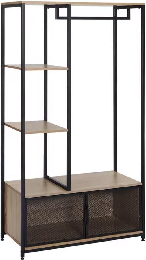 Varnox Kapstok Kledingrek Kledingstandaard Garderobekast Kleerhanger Garderoberek Gangmeubel Kapstok Staande kapstok Vestiairemeubel Kast Rek Planken Eikenhout Deurtjes Lichtbruin