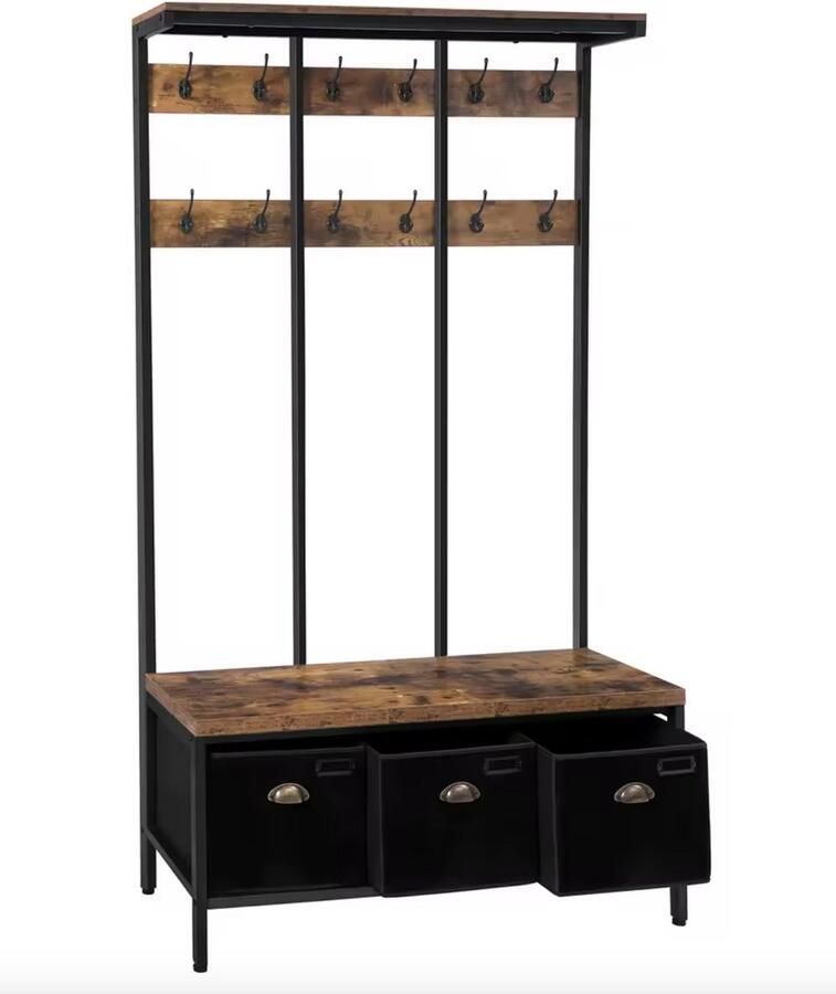 Varnox Kapstok Kledingrek Kledingstandaard Garderobekast Kleerhanger Garderoberek Gangmeubel Kapstok Staande kapstok Vestiairemeubel Kast Rek Planken Bakken Eikenhout 100x37x187cm