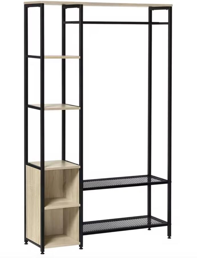 Varnox Kapstok Kledingrek Kledingstandaard Garderobekast Kleerhanger Garderoberek Gangmeubel Kapstok Staande kapstok Vestiairemeubel Kast Rek Planken Eikenhout Zwart metaal