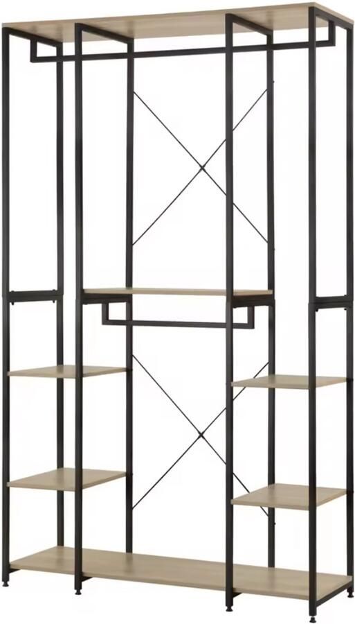 Varnox Kledingrek Garderoberek Rek Kleding Open kledingrek Kapstok Kledingkast Planken Stang Hout Metaal Bruin