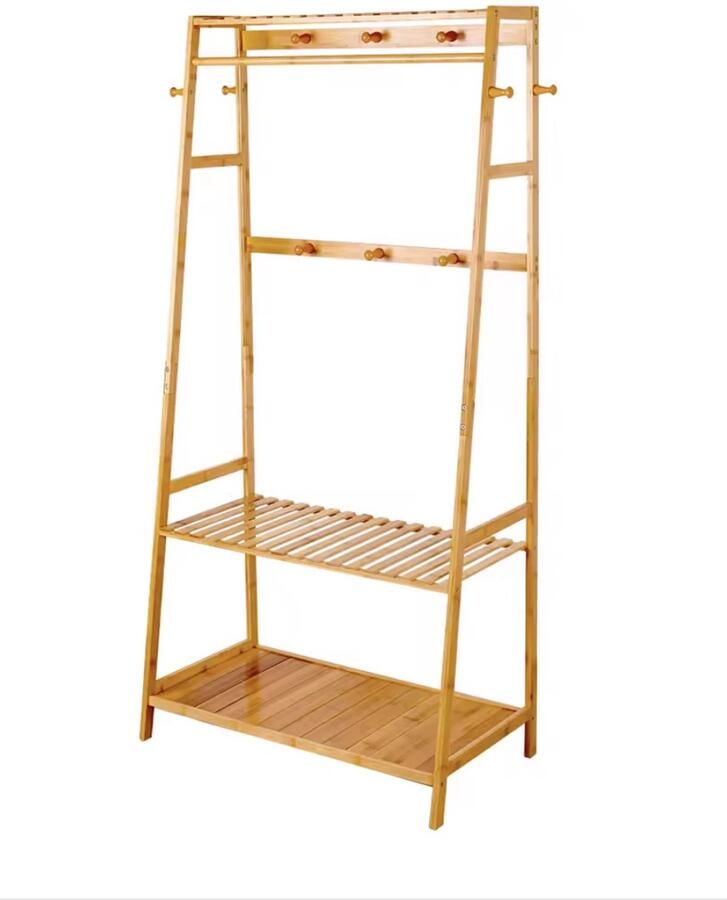 Varnox Kledingrek Garderoberek Rek Kleding Open kledingrek Kledingkast Planken Stang Bamboe Hout