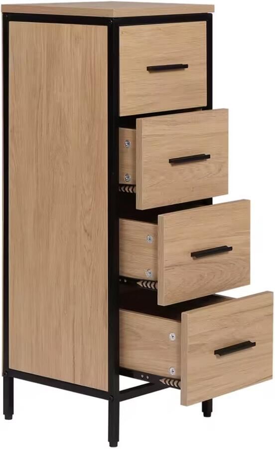 Varnox Ladekast Wandkast Opbergkast Badkamerkast Kast Muurkast Middelhoge kast 4 lades 4 laden Badkamer meubel Hout Bruin