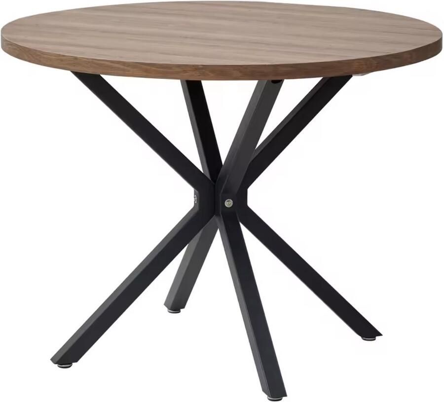 Varnox Massief Houten Eettafel Nordic Ronde Tafel Keukentafel Stalen Frame Koffietafel Eetkamertafel Woonkamer Kantoormeubilair 100cm Bruin