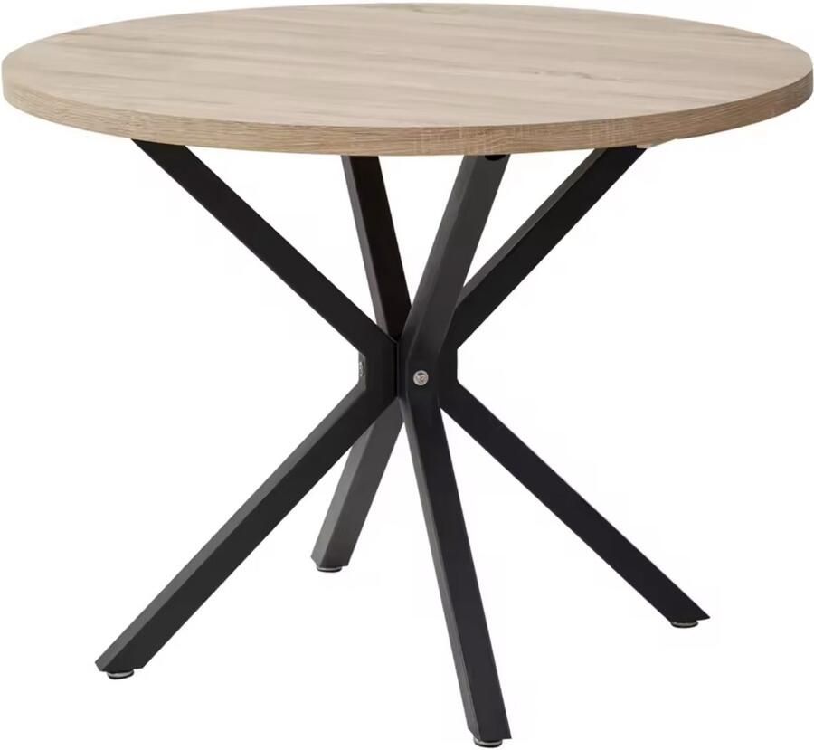 Varnox Massief Houten Eettafel Nordic Ronde Tafel Keukentafel Stalen Frame Koffietafel Eetkamertafel Woonkamer Kantoormeubilair 100cm Lichtbruin