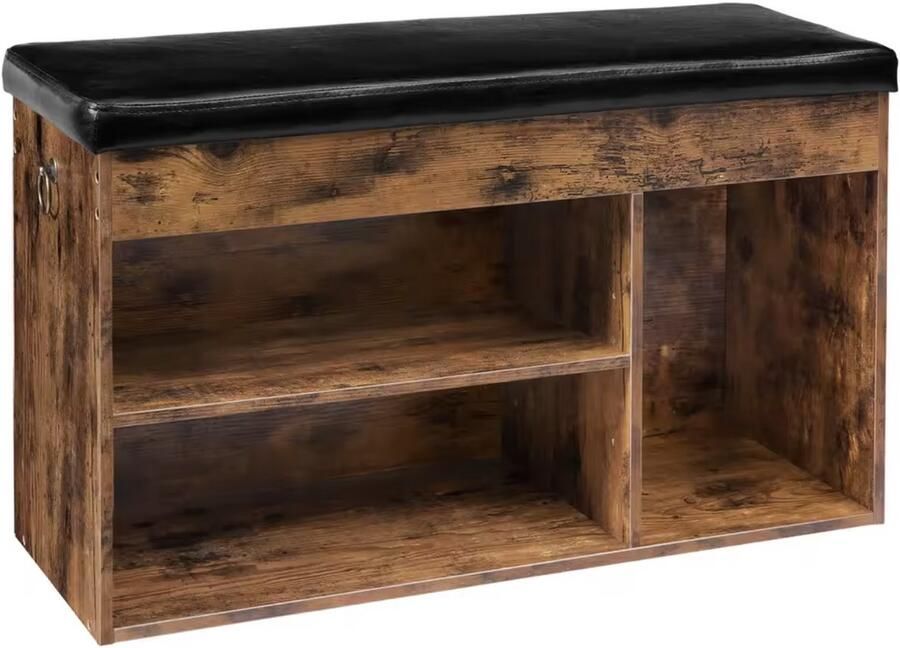 Varnox Schoenenbank Schoenenkast Gangkast Bank Vakken Opberg vak Zitbank Gewatteerd PU leer Bruin