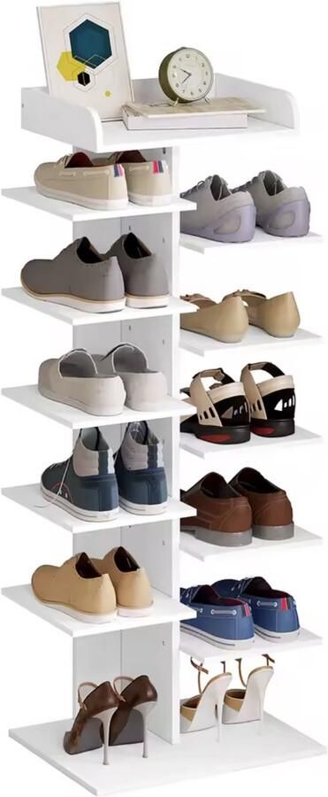 Varnox Schoenenkast Schoenenrek Kast Opbergkast schoenen opberger Vakkenkast Planken Hout 12 laags Wit