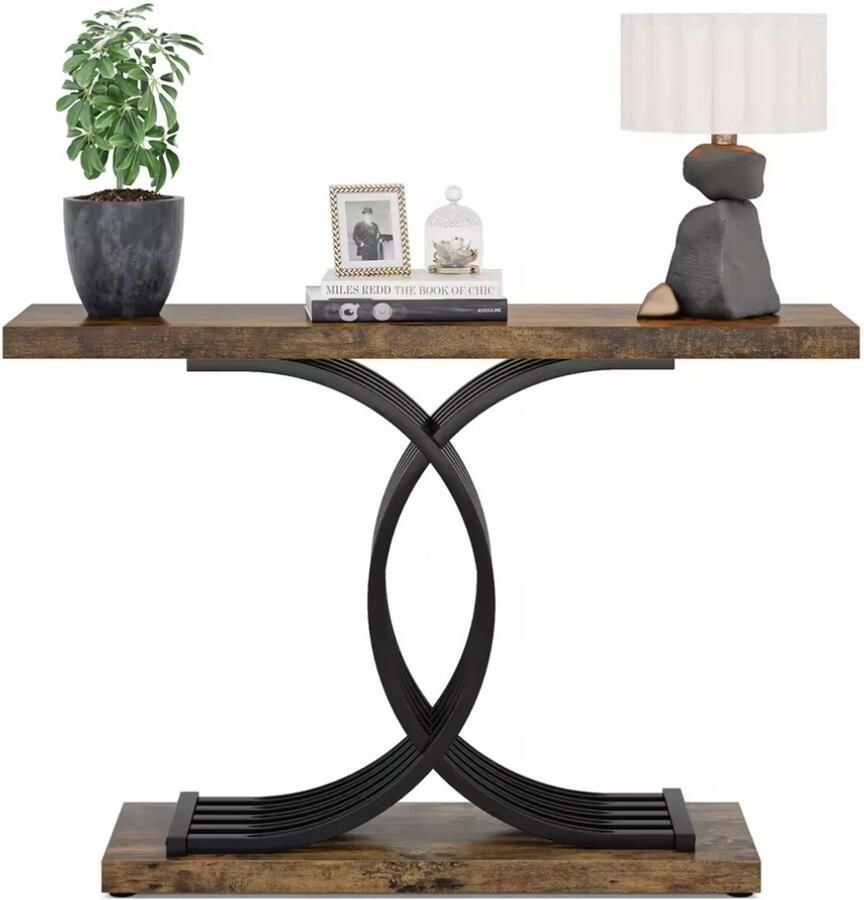 Varnox Sidetable Bijzettafel Eindtafel Koffietafel Banktafel Gangtafel Tafel Industriële sidetable Rechthoek Hout Metaal Bruin