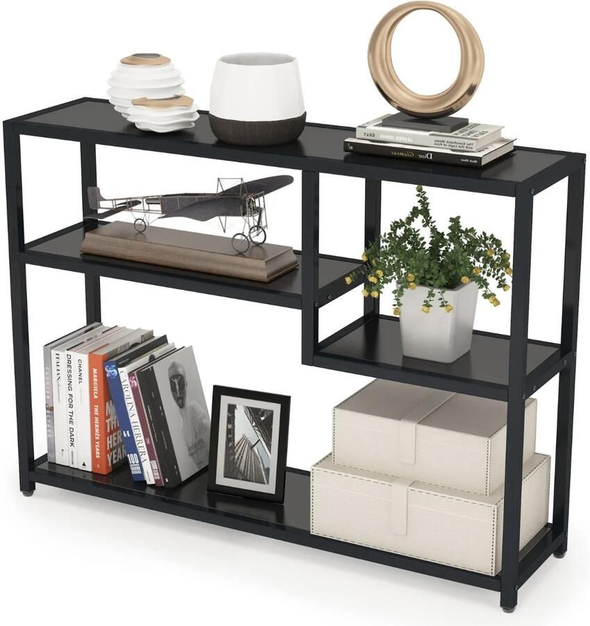 Varnox Sidetable Bijzettafel Eindtafel Koffietafel Banktafel Kast Industriële sidetable Hout Metaal Zwart