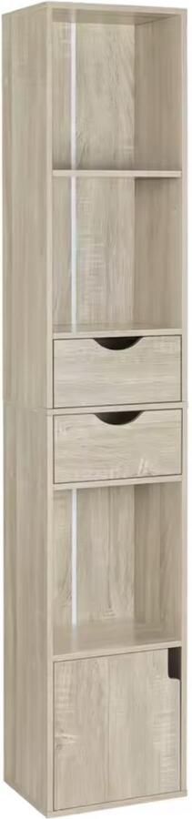 Varnox Smalle Boekenkast Kast Woonkamer kast Opbergkast 2 lades 1 deurtje Light Oak Lichtbruin