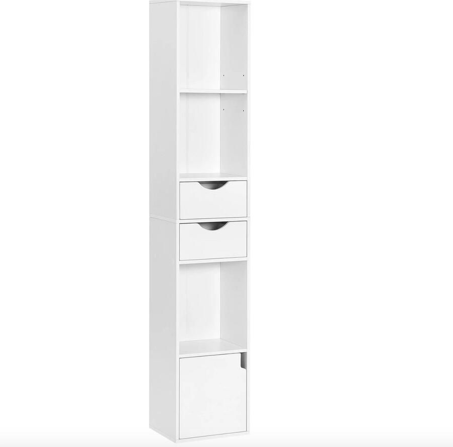 Varnox Smalle Boekenkast Kast Woonkamer kast Opbergkast 2 lades 1 deurtje Wit