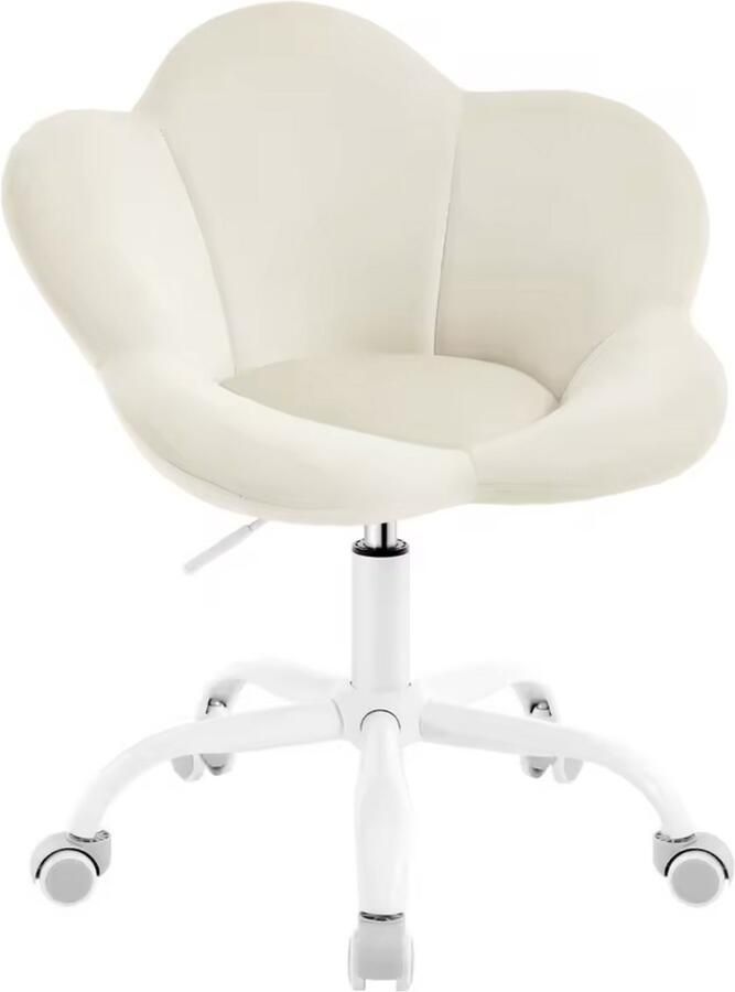 Varnox Stoel Kaptafel stoel Bureau stoel Draaistoel Kinderkamer stoel Kinder Bureaustoel Fluwelen stoel op wielen 360 graden draaibaar Hoogte verstelbaar Bloemvorm Beige