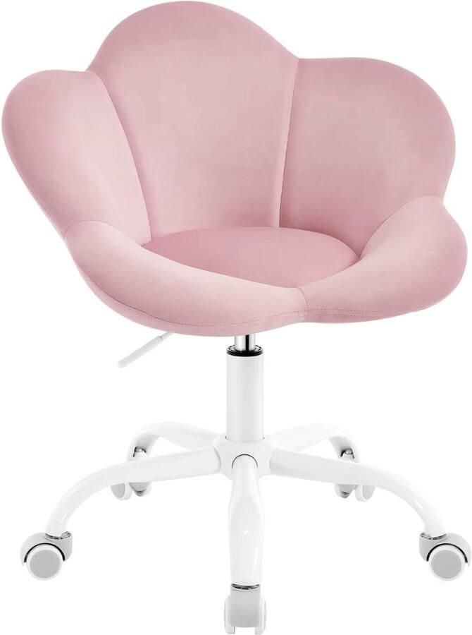 Varnox Stoel Kaptafel stoel Bureau stoel Draaistoel Kinderkamer stoel Kinder Bureaustoel Fluwelen stoel op wielen 360 graden draaibaar Hoogte verstelbaar Bloemvorm Roze