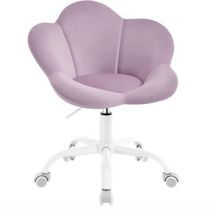 Varnox Stoel Kaptafel stoel Bureau stoel Draaistoel Kinderkamer stoel Kinder Bureaustoel Fluwelen stoel op wielen 360 graden draaibaar Hoogte verstelbaar Bloemvorm Paars