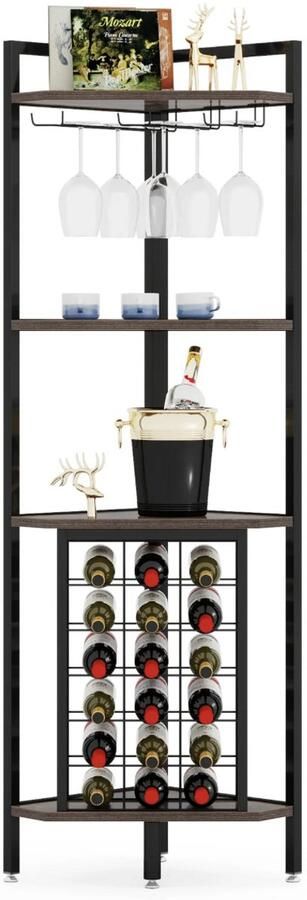 Varnox Wijnkast Drankkast Kast Hoekkast Kast met wijnrek Kast met glazenrek Industrieel Bruin Zwart