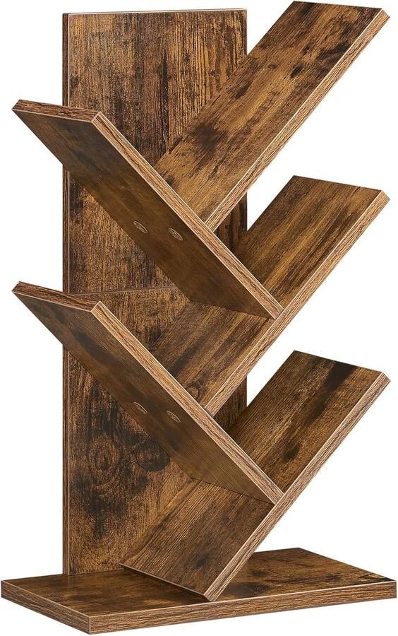 VASAGLE boekenkast boomvorm staande plank 5 niveaus hoekplank ruimtebesparend opbergplank voor slaapkamer woonkamer thuiskantoor vintage bruin