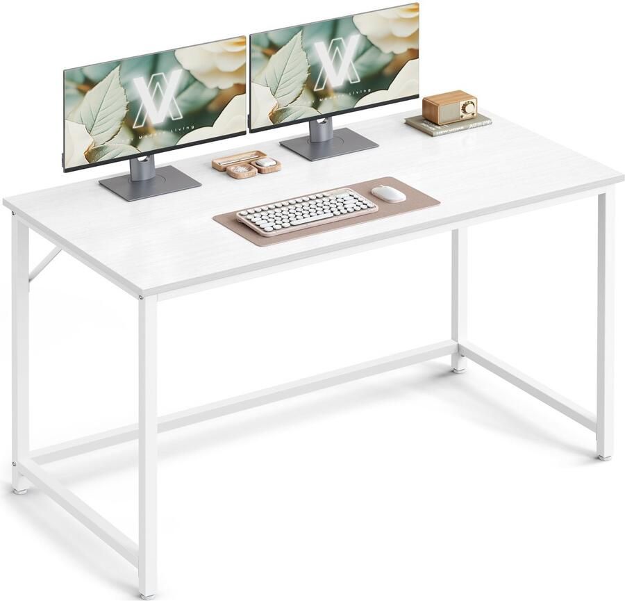 VASAGLE Bureau klein computerbureau kantoortafel voor studeerkamer slaapkamer 60 x 120 x 76 cm moderne stijl metalen frame esdoornwit