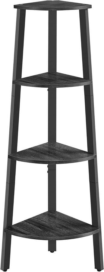 VASAGLE Hoekplank 4-laags boekenkast ladderplank opbergplank plantenplank voor woonkamer industrieel ontwerp met stalen frame antracietgrijs-matzwart