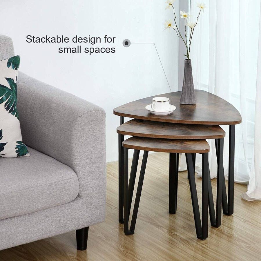 VASAGLE Industrial Nesting Coffee Table Set of 3 End Tables for Living Room Stacking Side Tables Sturdy and Easy Assembly Wood Look Accent Furniture with Metal Frame
