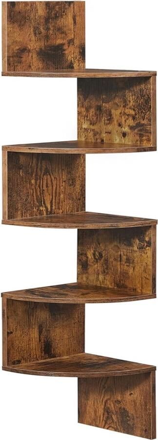 VASAGLE LBC20BX Hoekplank wandplank 5 niveaus zigzag zwevende plank boekenkast voor keuken slaapkamer woonkamer kantoor rustiek bruin