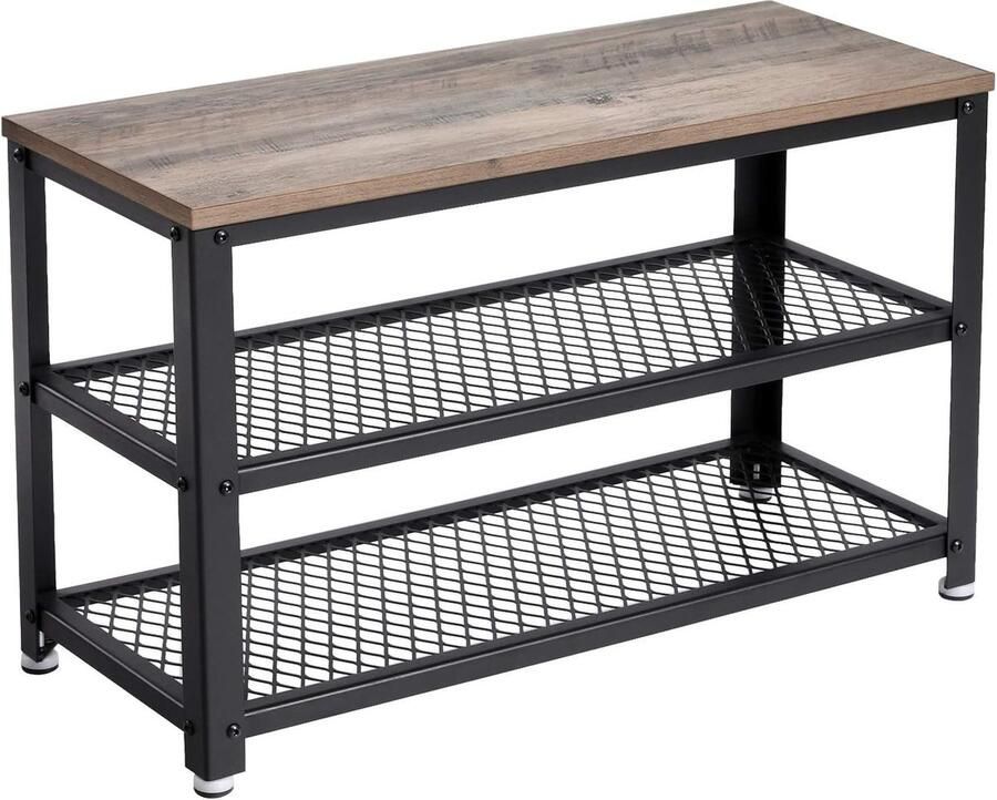 VASAGLE Schoenenbank Schoenenrek met 2 Planken Opbergruimte voor Schoenen 73 x 30 x 45 cm voor Hal Gang Woonkamer Metalen Frame Industrieel Design Grijs Zwart LBS73MB